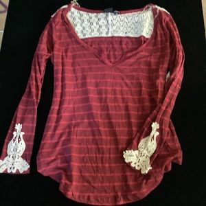 Eye Candy Red Stripe Jersey Tee w/ Cream Lace 3X